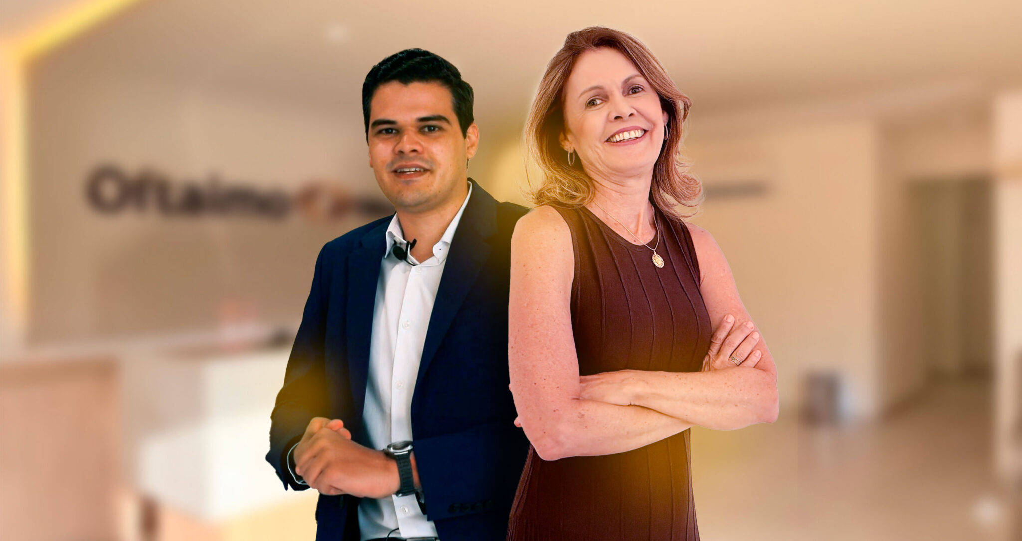Dr. Diego Mahon e Dra. Ana Cláudia na recepção da Oftalmo Diagnóstico, em Caruaru